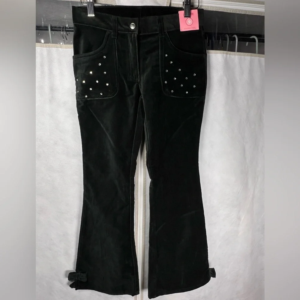 NWT Gymboree Girls Black Gem Velveteen Pants Adjustable Waist Size 9